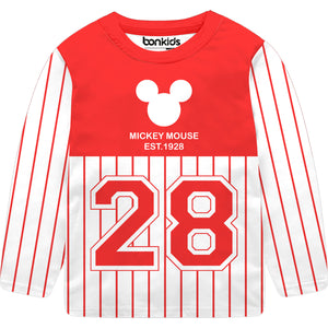 Mickey Striped Red Full Sleeve Boys T-SHIRT