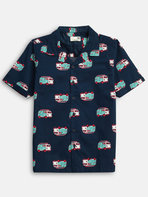 Boys Shirts Navy Printed Half Sleeve