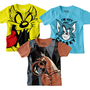 Tom & Jerry, Scooby Doo &  Taz Boys Tshirt Combo Pack