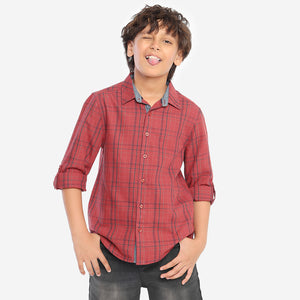 Boys Red Checks Full Sleeves Shirt