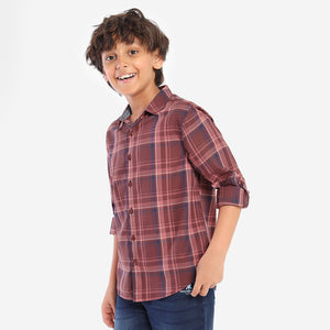 Boys Red Checks Full Sleeves Shirt