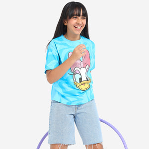 Girls oversized Regular Leangth Daisy Printed Cotton Tshirt