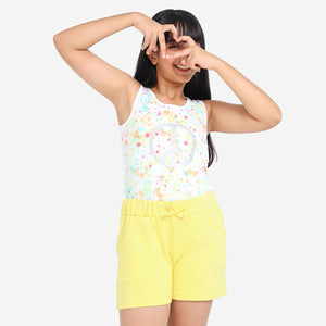 Yellow Solid Girls Regular Shorts