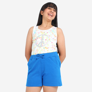 Blue Solid Girls Regular Shorts