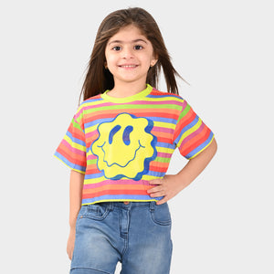 Girls Croped Smily Print Cotton Tshirt