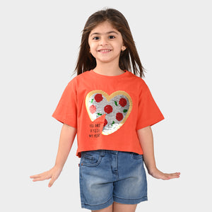 Girls Croped Print Cotton Tshirt