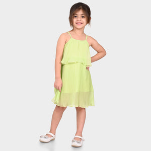 Girls Polyester Green Pleated Dress