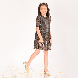 Girls Black Sequence Oversized Party Dress