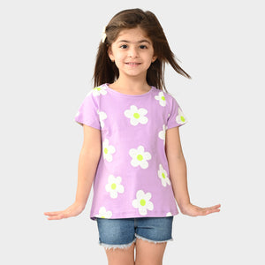 Girls Cotton Printed Lavendor Top