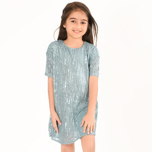 Girls Light Blue Sequence Oversized Party Dress