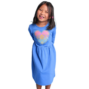 Rainbow Heart Printed Girls Dress