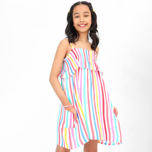 Stripes Printed Girls Dress