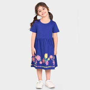 Girls Cotton Casual Blue Dress