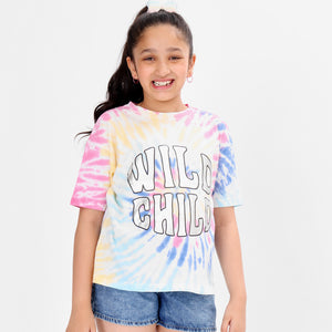 Girls oversized Regular Leangth Tie & Dyi Printed Cotton Tshirt